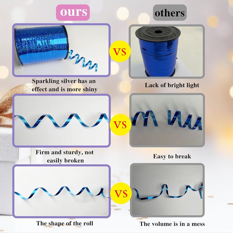 WFAUIBR 500 Yards Blue PVC Curling Ribbon, 5mm Width, Perfect for Gift Wrapping, Parties, Crafts and Celebrations - Image 3